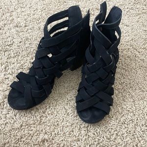 Black weaved booties